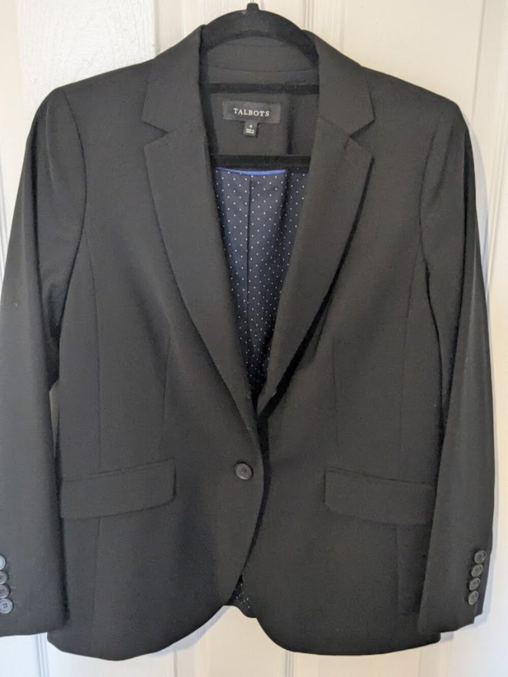 Talbots Womens 4 Black Wool Blazer Collar Lined EUC